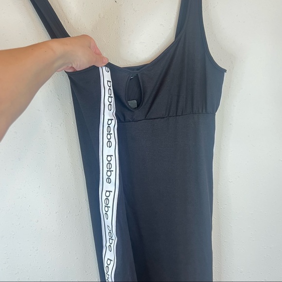 BEBE Logo Side Band Black Mini Tank Dress Sz:L,XL NWT - Picture 6 of 8